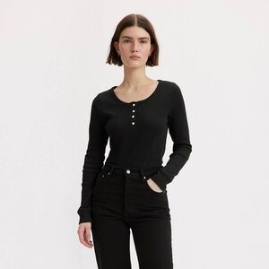 NWT Levi’s Women’s Sierra Henley Long Sleeve T-Shirt in Caviar Black XS